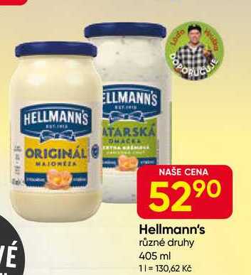 Hellmann's tatarská omáčka, majonéza 405ml, vybrané druhy