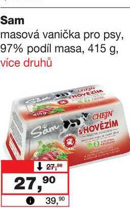 Sam masová vanička pro psy, 97% podíl masa, 415 g