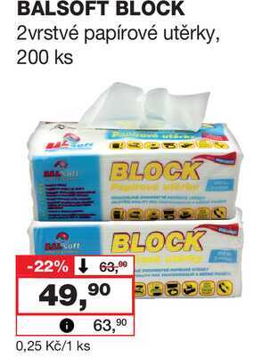 BALSOFT BLOCK 2vrstvé papírové utěrky, 200 ks