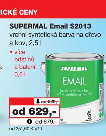ICKÉ CENY SUPERMAL Email S2013 vrchní syntetická barva na dřevo a kov, 2,5l