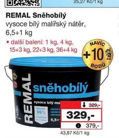 REMAL Sněhobílý vysoce bílý malířský nátěr, 6,5+1 kg