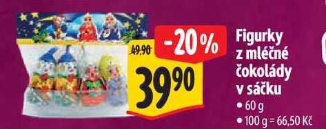 Figurky z mléčné čokolády v sáčku, 60 g