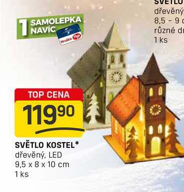 SVĚTLO KOSTEL dřevěný, LED 9,5 x 8 x 10 cm 1 ks 