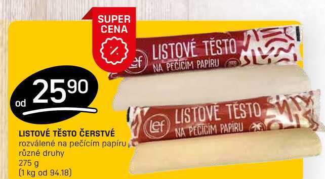 LISTOVÉ TĚSTO ČERSTVÉ rozválené na pečícím papíru, různé druhy 275 g