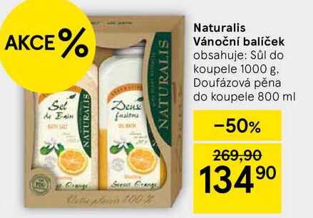 Naturalis Vánoční balíček obsahuje: Sůl do koupele 1000 g. Doufázová pěna do koupele 800 ml