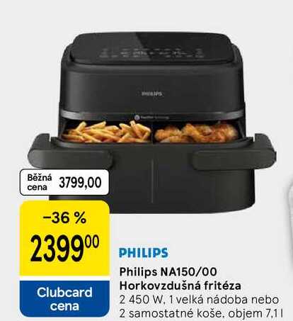 Philips NA150/00 Horkovzdušná fritéza, 2 450 W. 1 velká nádoba nebo 2 samostatné koše, objem 7,1 l