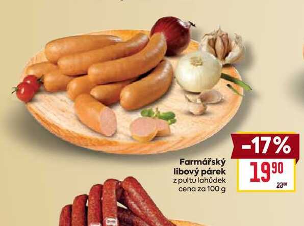 Farmářský libový párek z pultu lahůdek cena za 100 g