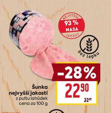 Šunka nejvyšší jakosti z pultu lahůdek cena za 100 g