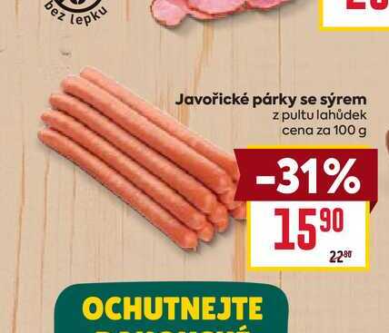 Javořické párky se sýrem z pultu lahůdek cena za 100 g 