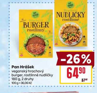 Pan Hrášek veganský hrachový burger, rostlinné nudličky 180 g