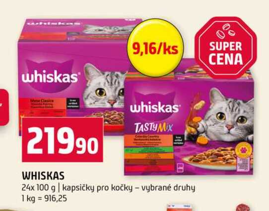 WHISKAS 24x 100 g kapsičky pro kočky vybrané druhy