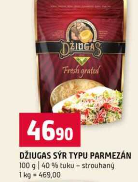 DŽIUGAS SÝR TYPU PARMEZÁN 100 g 40% tuku strouhaný 