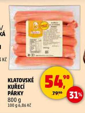 KLATOVSKÉ KUŘECÍ PÁRKY, 800 g 