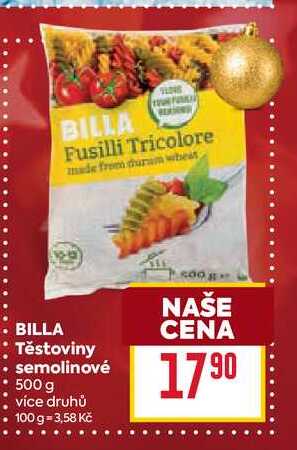 BILLA Těstoviny semolinové 500 g   