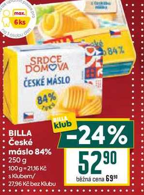 BILLA České máslo 84% 250 g 
