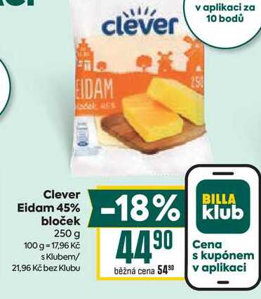 Clever Eidam 45% bloček 250 g 