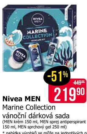 Nivea MEN Marine Collection vánoční dárková sada (MEN krém 150 ml, MEN sprej antiperspirant 150 ml, MEN sprchový gel 250 ml) 