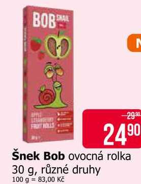 Šnek Bob ovocná rolka 30 g