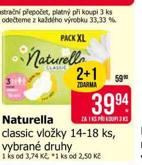 Naturella Classic camomile hygienické vložky normal s jemnou vůní 14-18 ks