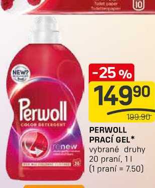 PERWOLL PRACÍ GEL vybrané druhy 20 praní