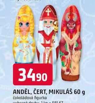 ANDĚL, ČERT, MIKULÁŠ 60 g čokoládová figurka 