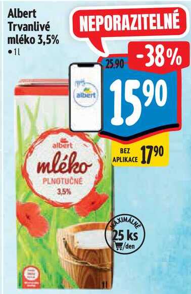 Albert Trvanlivé mléko 3,5%, 1 l