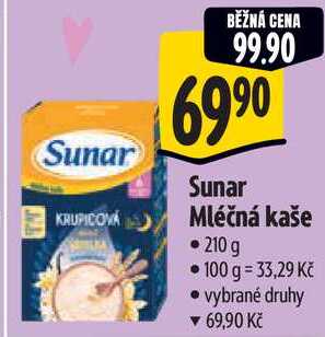 Sunar Mléčná kaše, 210 g
