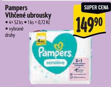 Pampers Vlhčené ubrousky, 4x 52 ks 