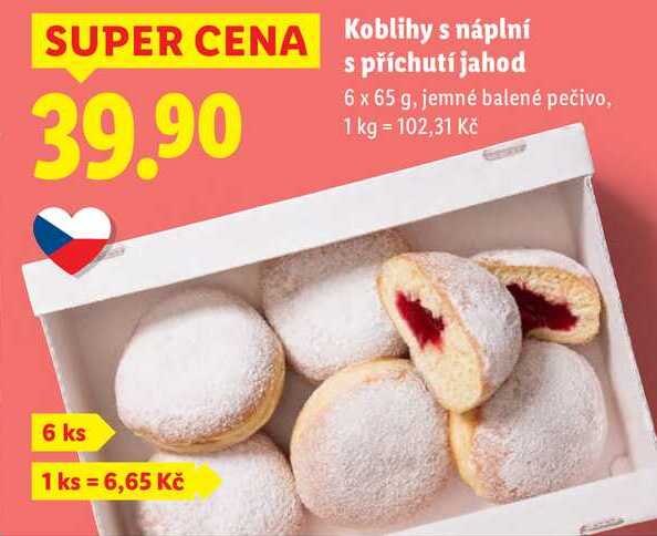 Koblihy s náplní s příchutí jahod, 6x 65 g