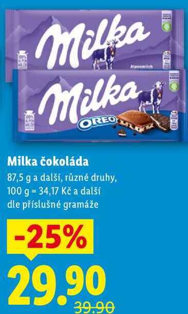 Milka čokoláda, 87,5 g a další