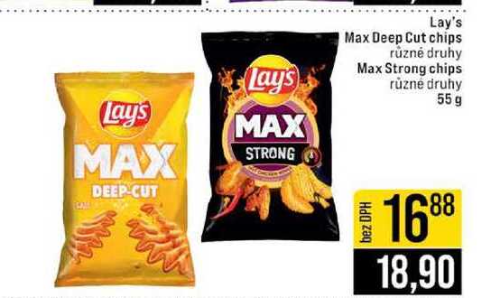 Lay's Max Deep Cut chips různé druhy Max Strong chips různé druhy 55 g