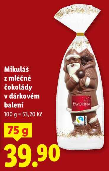 Mikuláš z mléčné čokolády v dárkovém balení, 75 g