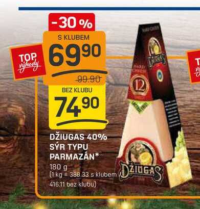 DŽIUGAS 40% SÝR TYPU PARMAZÁN 180 g 