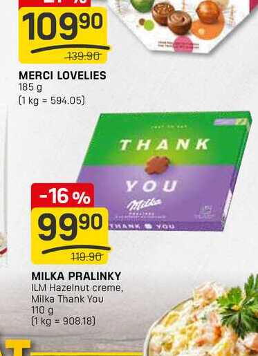 MILKA PRALINKY ILM Hazelnut creme, Milka Thank You 110 g