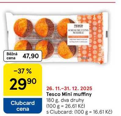 Tesco Mini muffiny, 180 g, dva druhy  