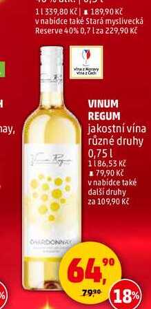 VINUM REGUM jakostní vína, 0,75 l