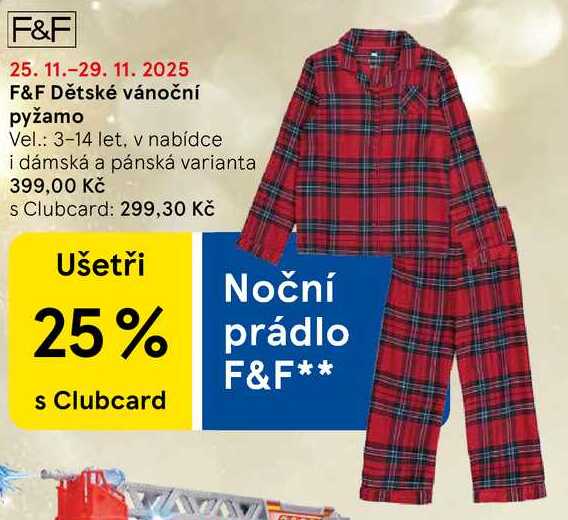 F&F Dětské vánoční pyžamo, Vel.: 3-14 let, v nabídce i dámská a pánská varianta  