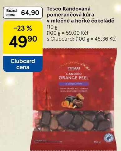 Tesco Kandovaná pomerančová kůra v mléčné a hořké čokoládě, 110 g  