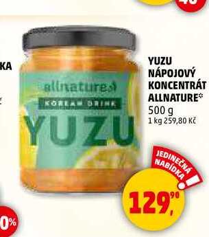 YUZU NÁPOJOVÝ KONCENTRÁT ALLNATURE, 500 g 