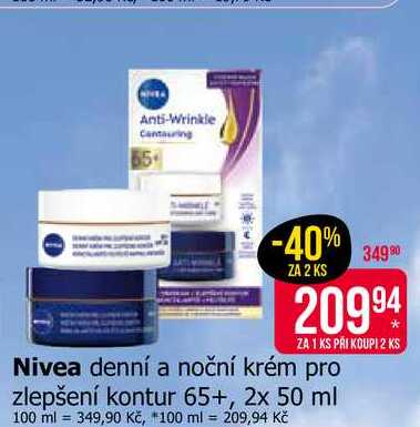 Nivea denní a noční krém pro zlepšení kontur 65+, 2x 50 ml 