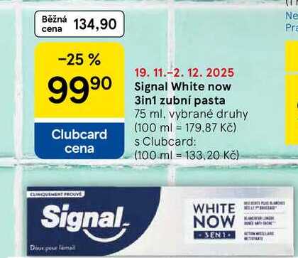 Signal White now 3in1 zubní pasta, 75 ml, vybrané druhy