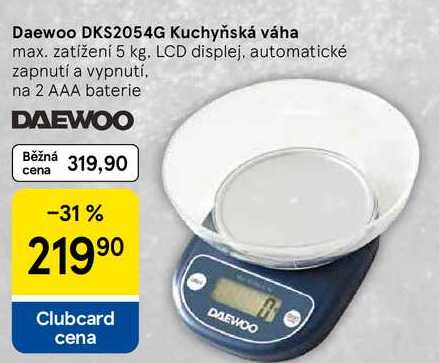 Daewoo DKS2054G Kuchyňská váha max. zatížení, 5 kg, LCD displej, automatické zapnutí a vypnutí. na 2 AAA baterie