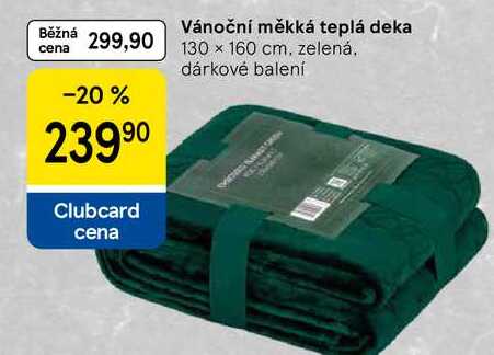 Vánoční měkká teplá deka, 130 x 160 cm, zelená. dárkové balení 