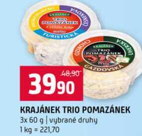 KRAJÁNEK TRIO POMAZÁNEK 3x 60 g vybrané druhy