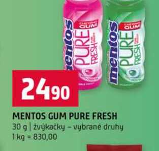 MENTOS GUM PURE FRESH 30 g žvýkačky vybrané druhy 