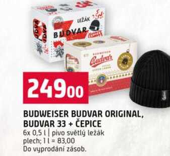 BUDWEISER BUDVAR ORIGINAL, BUDVAR 33+ ČEPICE 6x 0,5l pivo světlý ležák plech