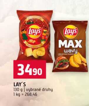 LAY'S 130 g vybrané druhy 