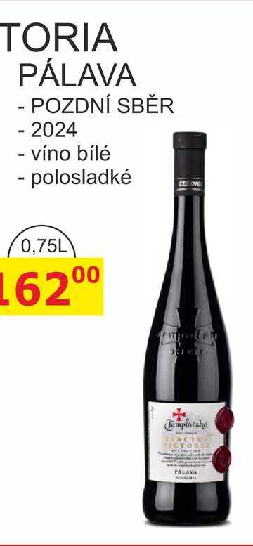Templářské sklepy 0,75l TORIA PÁLAVA