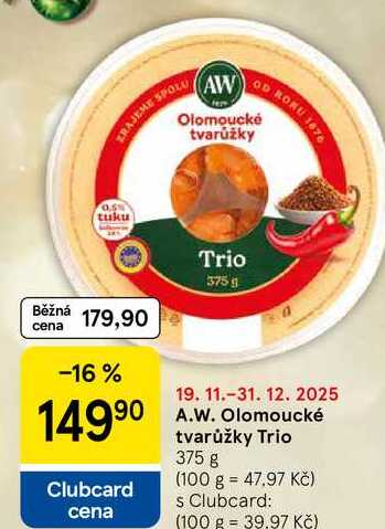 A.W. Olomoucké tvarůžky Trio, 375 g  