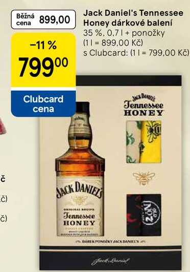 Jack Daniel's Tennessee Honey dárkové balení 35 %, 0,7 l + ponožky 